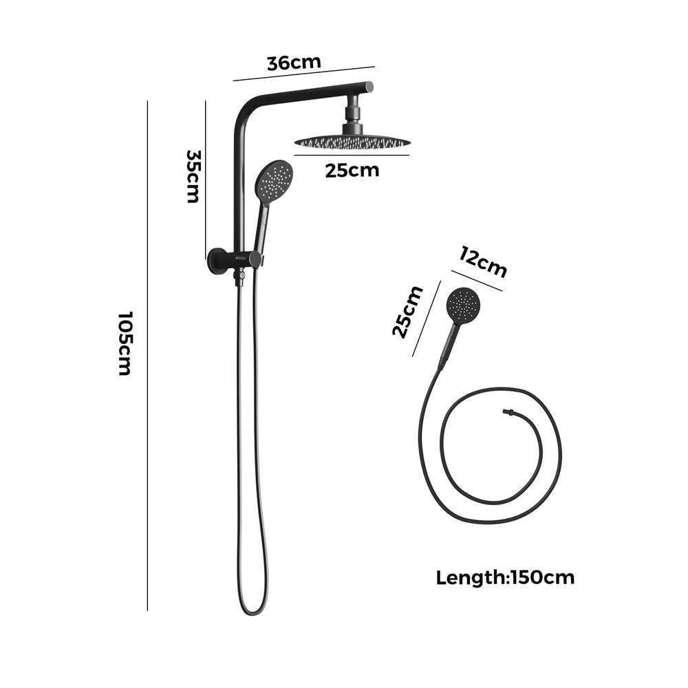 10" Rain Shower Head Set Round 3-Mode Gooseneck Black