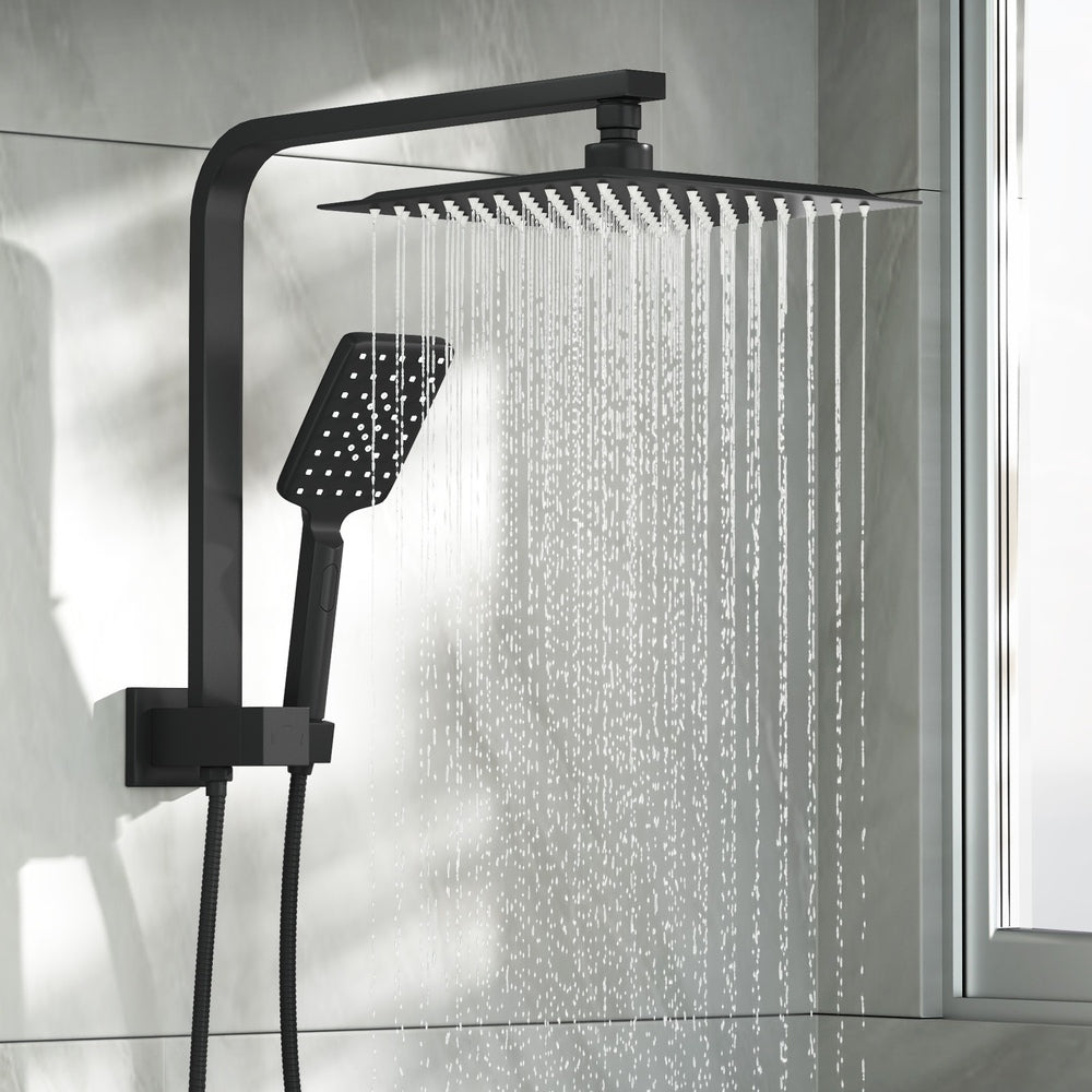 10" Rain Shower Head Set Square 3-Mode Gooseneck Chrome