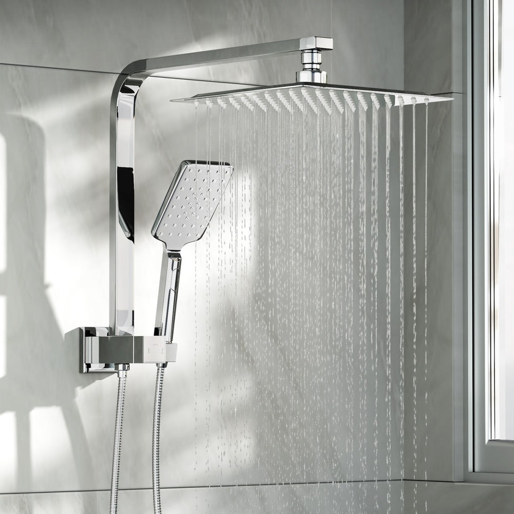 10" Rain Shower Head Set Square 3-Mode Gooseneck Chrome