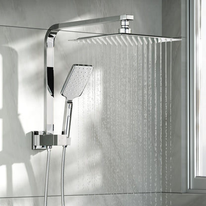 10" Rain Shower Head Set Square 3-Mode Gooseneck Chrome