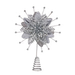 Christmas Tree Topper Poinsettia Decoration Ornament Shimmering Silver Glittered