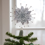 Christmas Tree Topper Poinsettia Decoration Ornament Shimmering Silver Glittered
