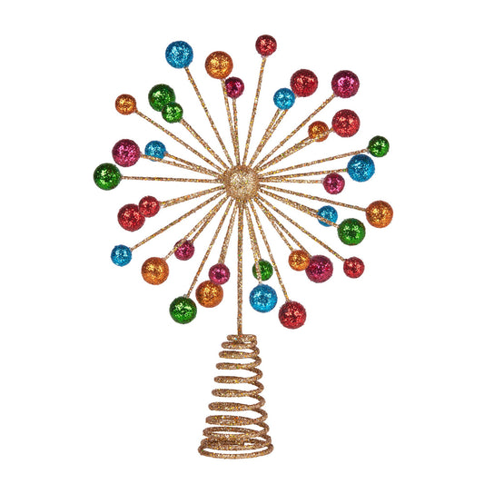 Christmas Tree Topper Glittery Baubles Gold Decoration Multi-Colour Ornaments