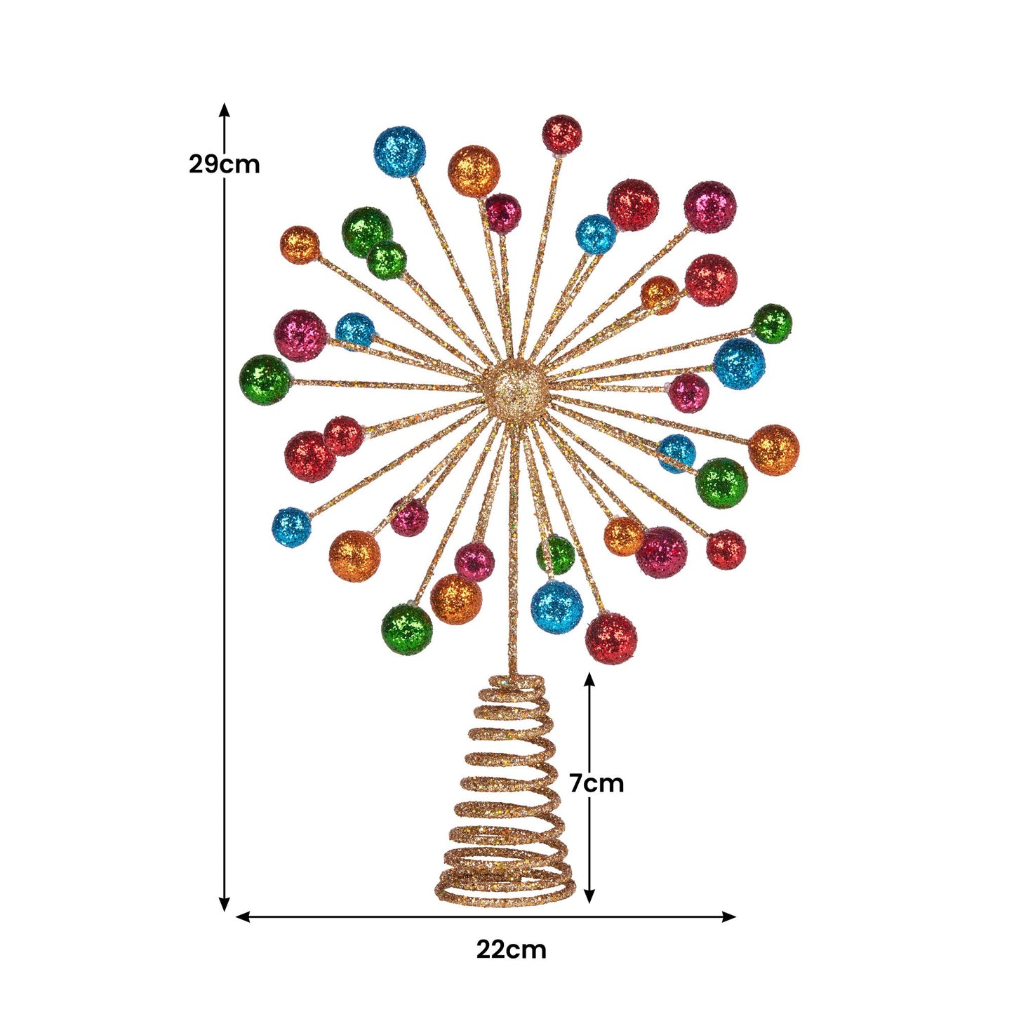 Christmas Tree Topper Glittery Baubles Gold Decoration Multi-Colour Ornaments