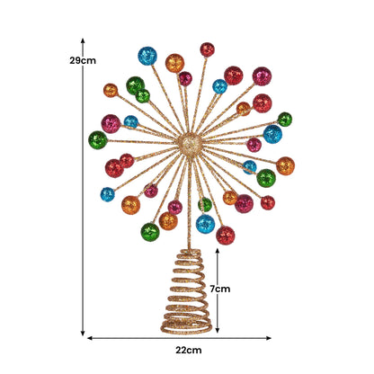Christmas Tree Topper Glittery Baubles Gold Decoration Multi-Colour Ornaments