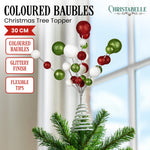 Colourful Baubles Christmas Tree Topper with Festive Glitter Finish Decoration Orn