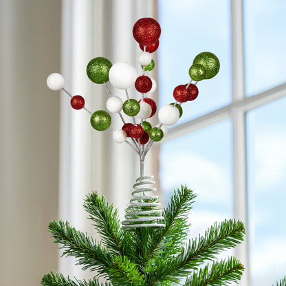Colourful Baubles Christmas Tree Topper with Festive Glitter Finish Decoration Orn