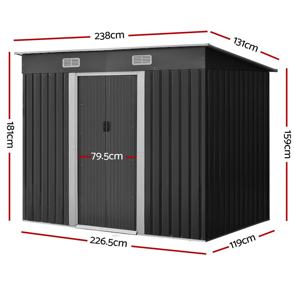 2.38X1.31M Metal Garden Shed With Sliding Door
