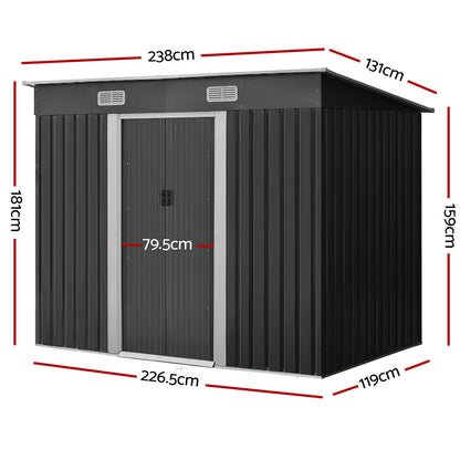 2.38X1.31M Metal Garden Shed With Sliding Door