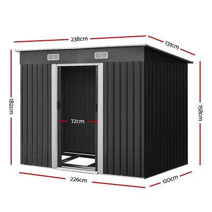 2.38X1.31M Garden Shed With Metal Base And Sliding Door