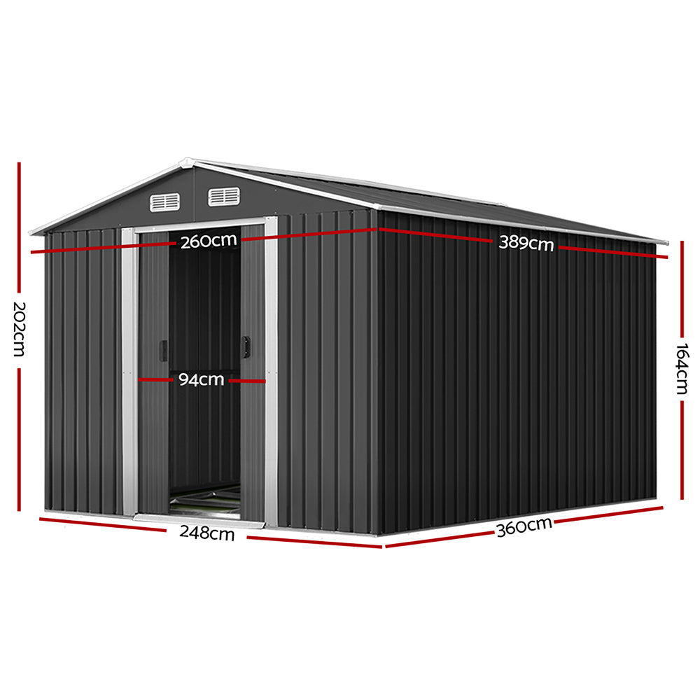2.6X3.9M Garden Shed With Metal Base And Sliding Door