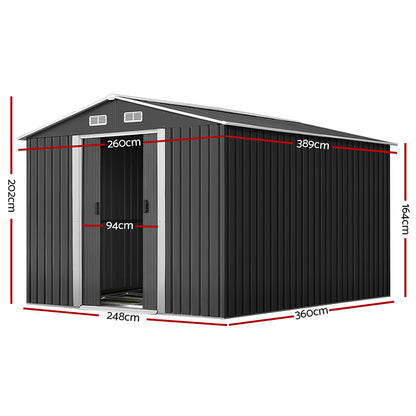 2.6X3.9M Garden Shed With Metal Base And Sliding Door