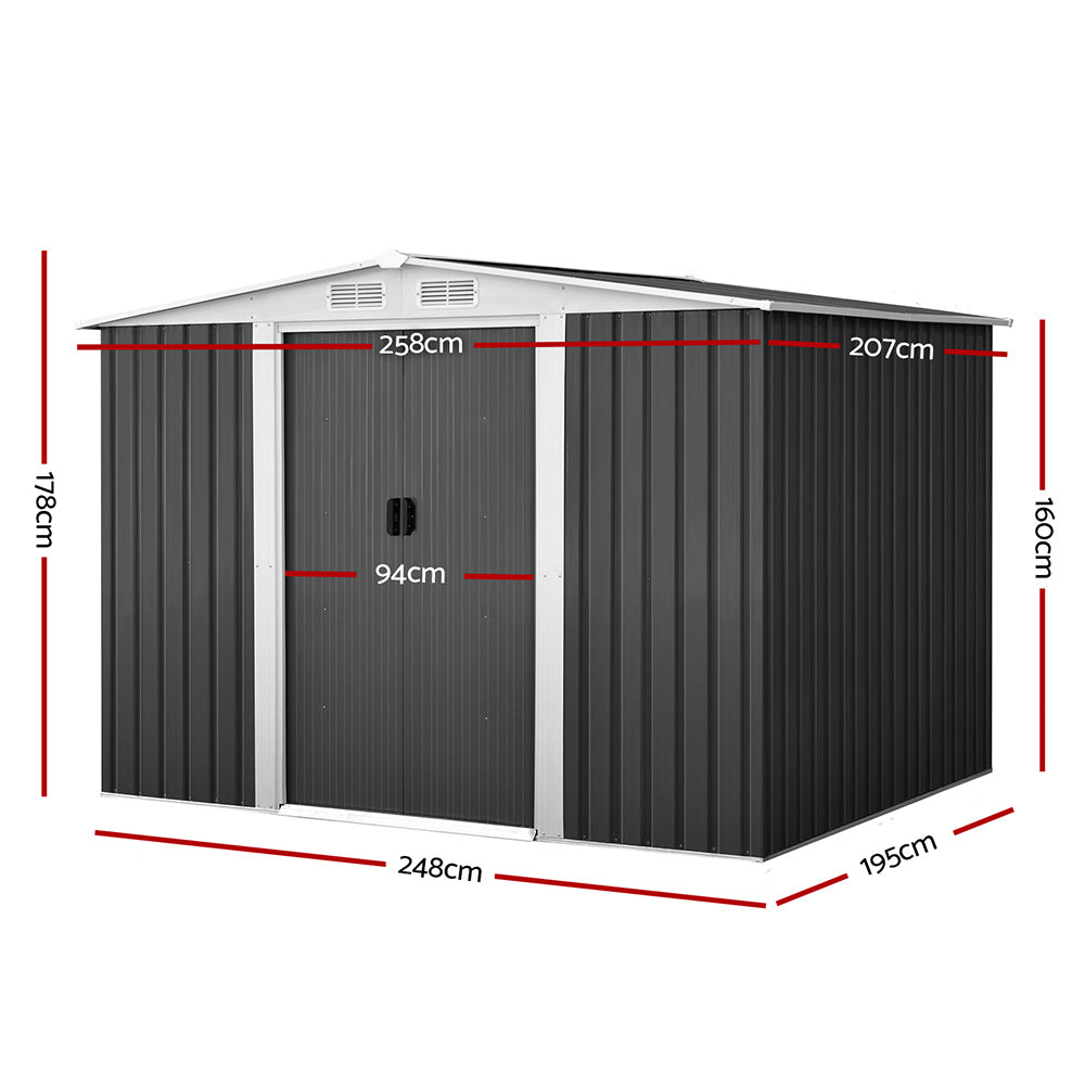 Garden Shed 2.58X2.07M W/Metal Base Sheds Outdoor Storage Double Door
