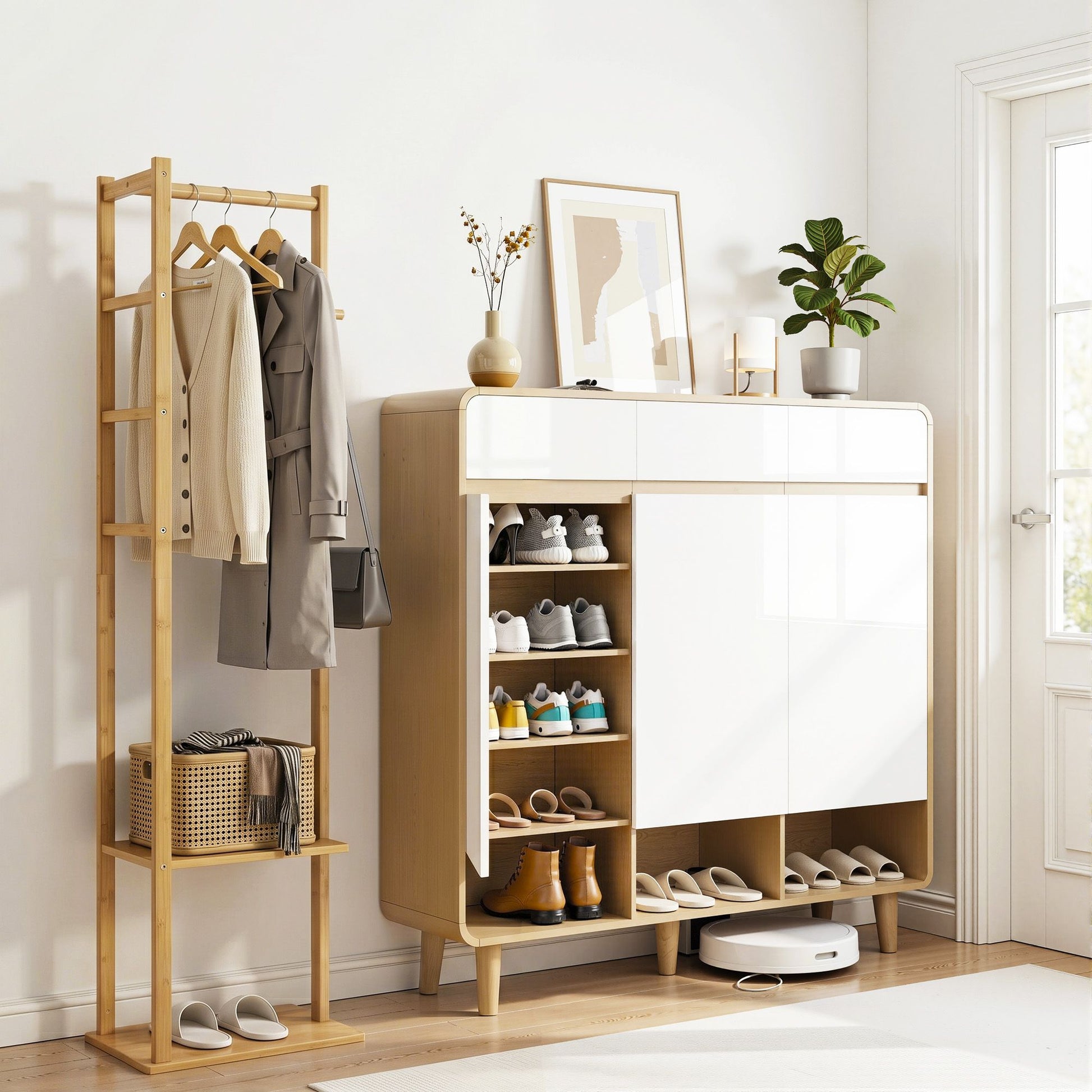 Shoe Cabinet Bamboo Clothes Rack Set 30 Pairs | HomeAndLivin