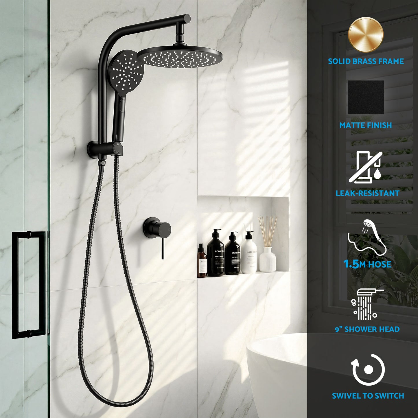 9-Inch Rain Shower Head Set Handheld Chrome | HomeAndLiving