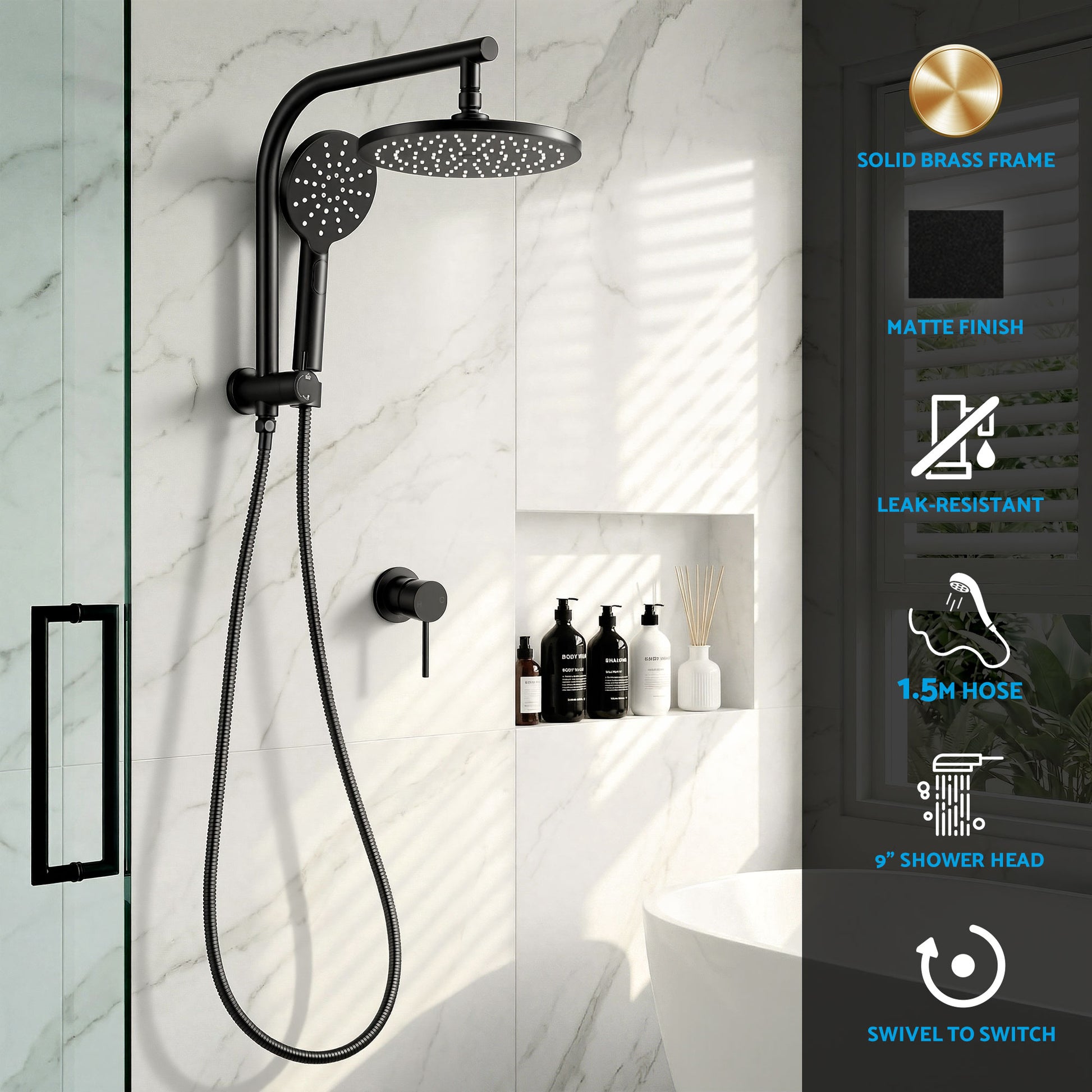 9-Inch Rain Shower Head Set Handheld Chrome | HomeAndLiving
