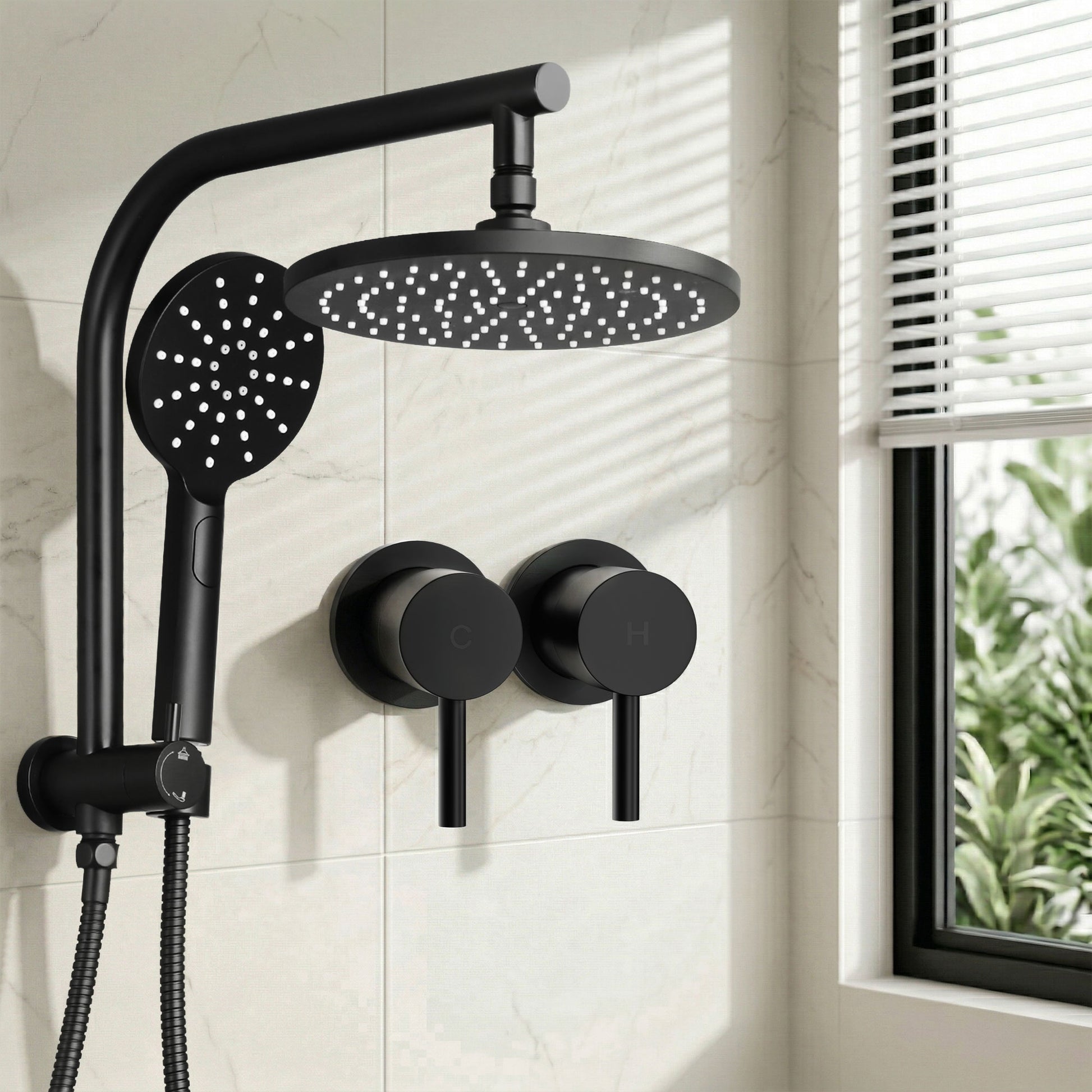 9 Inch Rain Shower Head Set Twin Taps Chrome | HomeAndLiving