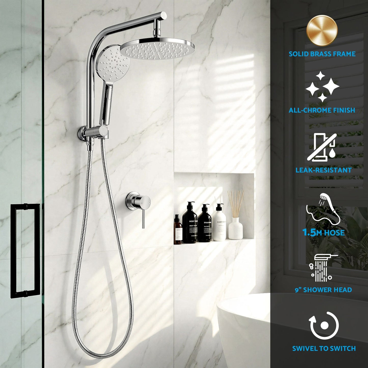 9 Inch Rain Shower Head Set Handheld Chrome | Home & Living