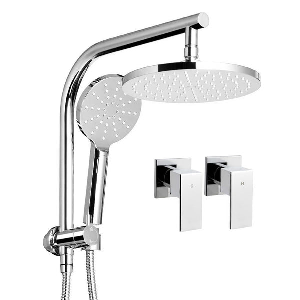  Chrome Handheld Round High Pressure Rain Shower Head Set With Twins Tap