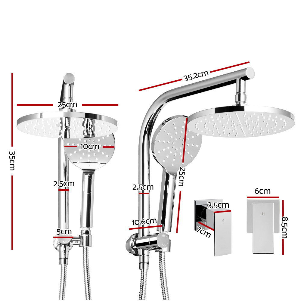Chrome Handheld Round High Pressure Rain Shower Head Set With Twins Tap