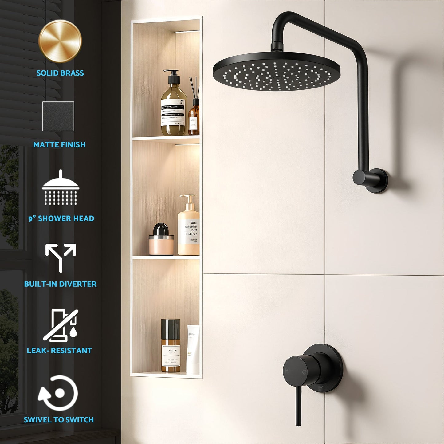 9 Inch Rain Shower Head Wall Mixer Combo | Home & Living