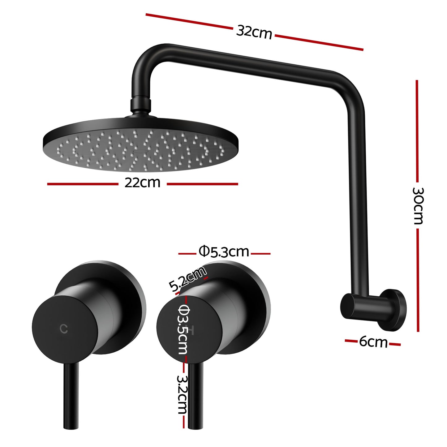 9 Inch Rainfall Shower Head Twin Swivel Wall Tap | Home & Living