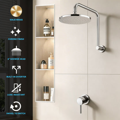 9 Inch Rain Shower Head Wall Mixer Silver | Home & Living