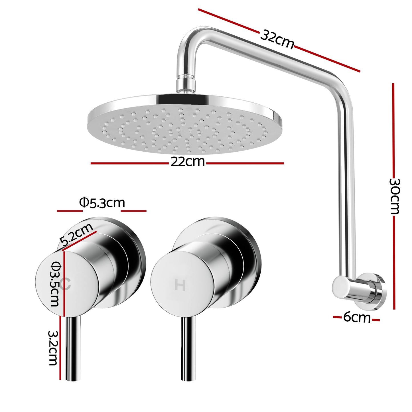 9 Inch Rain Shower Head Twin Wall Tap Silver | Home & Living