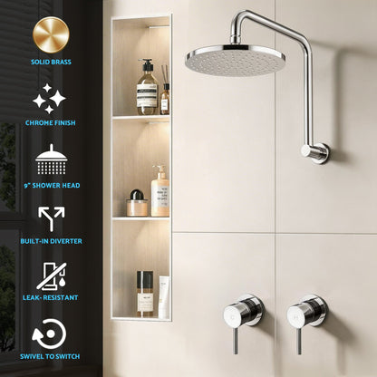 9 Inch Rain Shower Head Twin Wall Tap Silver | Home & Living