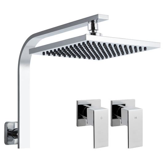 8'' Rain Shower Head Wall Arm Square High Pressure Twins Tap Chrome