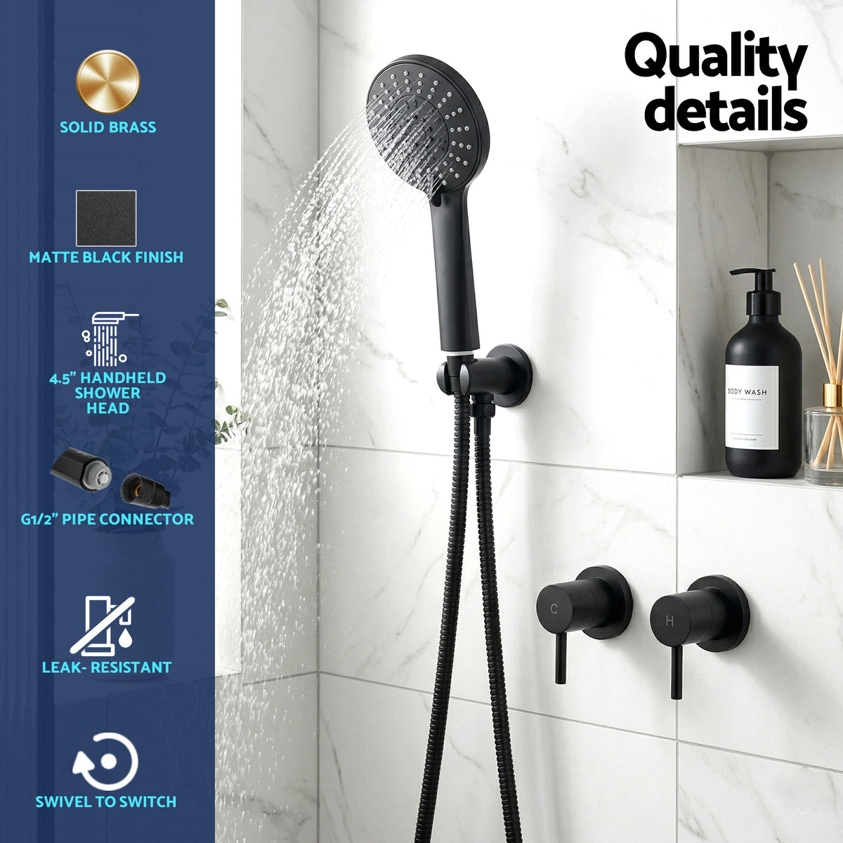 Handheld Shower Head 4.5" 5 Spray Modes | Home & Living - 5