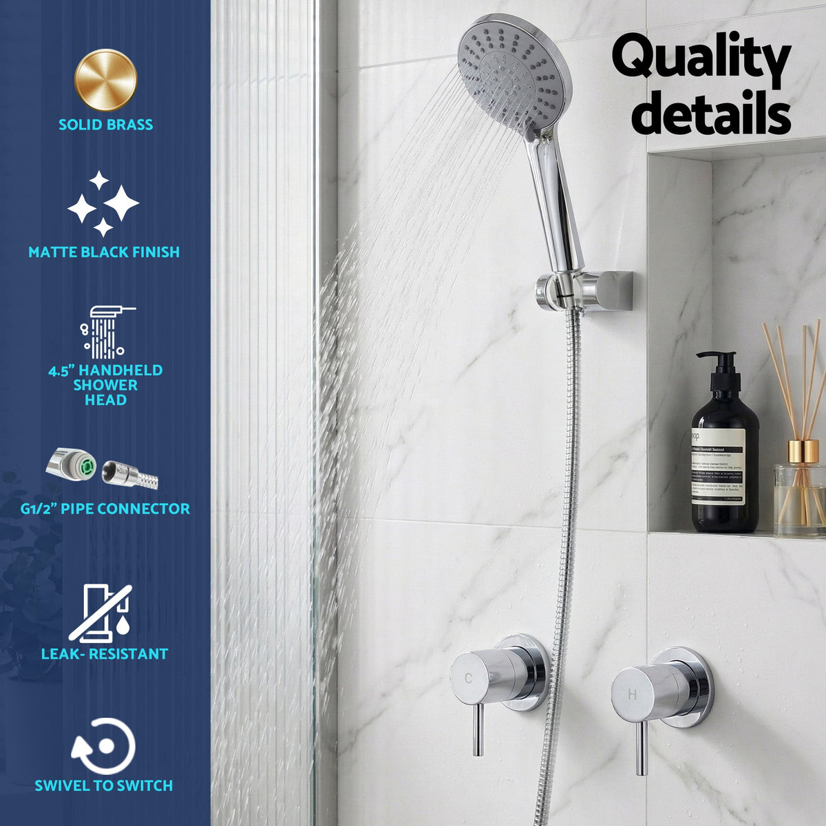 Handheld Shower Head 4.5" 5 Spray Modes Chrome | Home & Living - 5