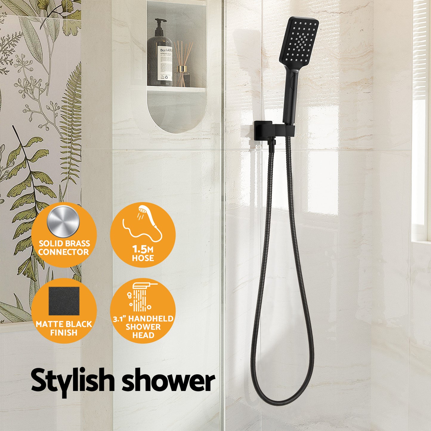 Handheld Shower Head Holder 3.1'' High Pressure Black/Silver