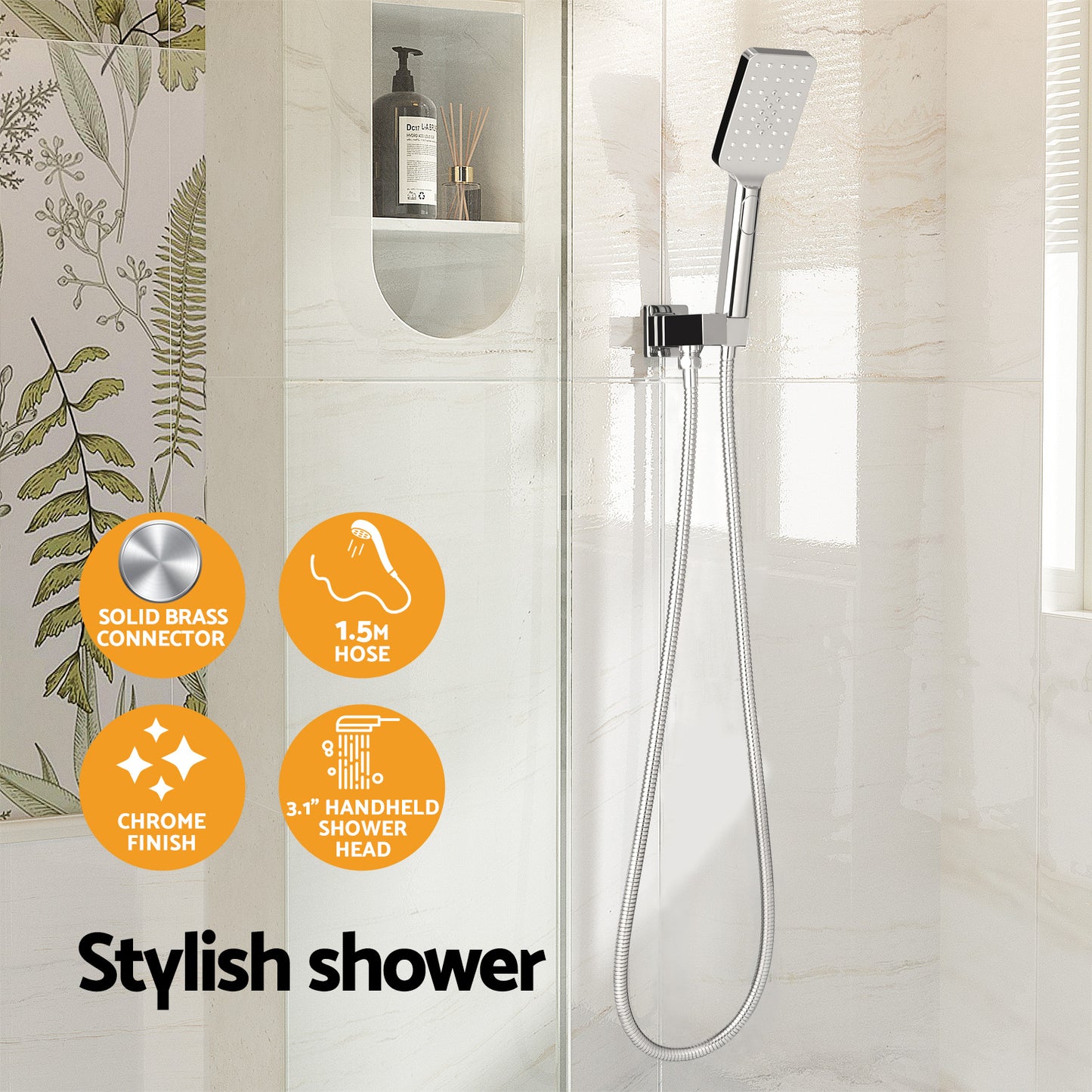 Handheld Shower Head Holder 3.1'' High Pressure Black/Silver