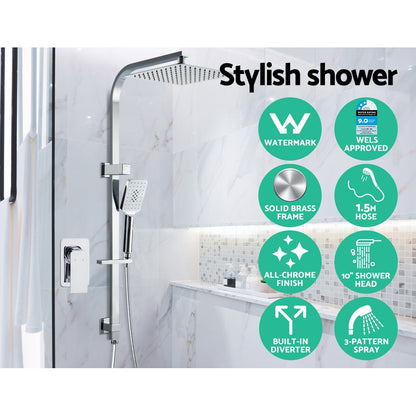 10'' Rain Shower Head Set Handheld Square High Pressure Mixer Tap Chrome