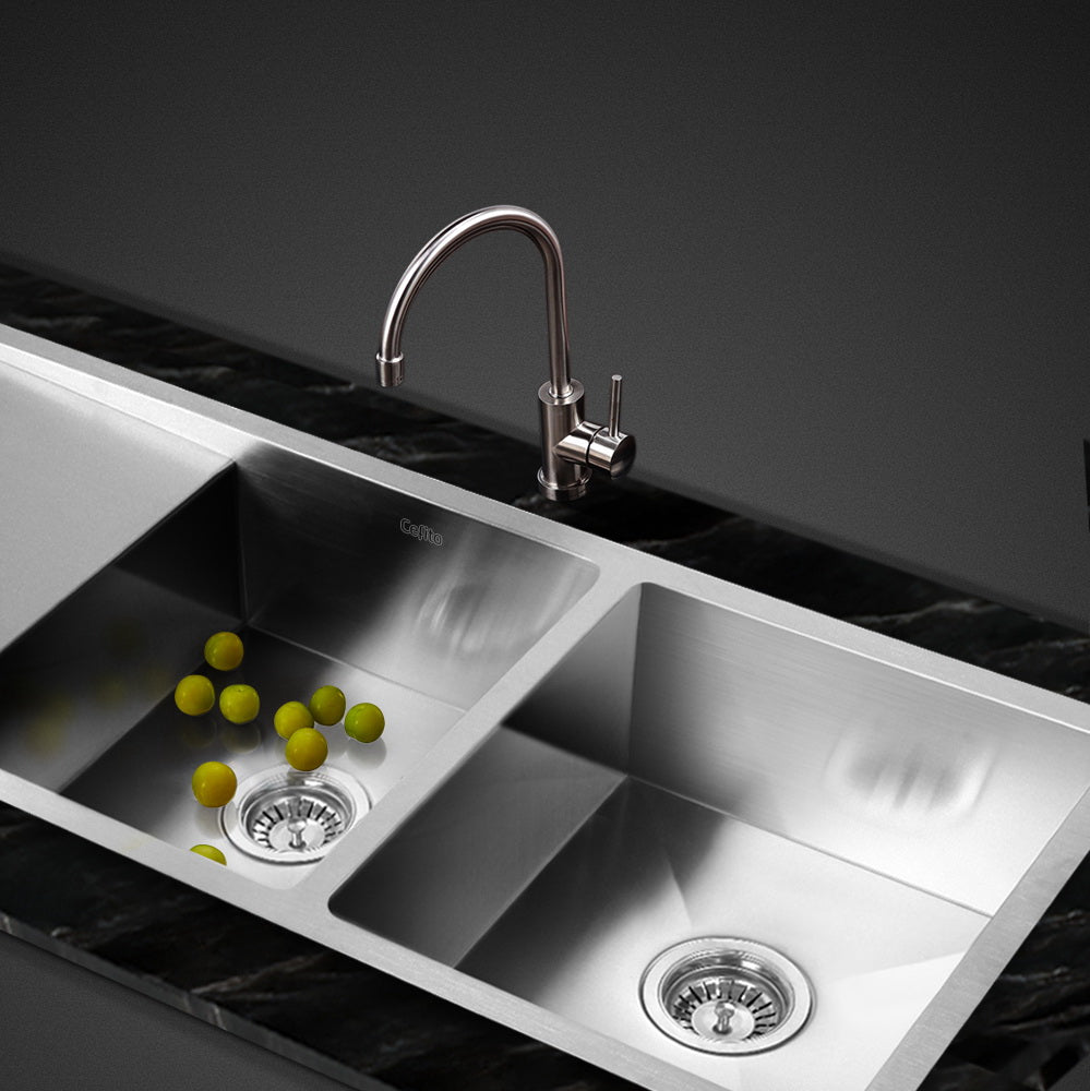 Kitchen Sink 111X45Cm Stainless Steel Basin Double Bowl Laundry Silver