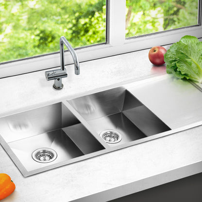 Kitchen Sink 111X45Cm Stainless Steel Basin Double Bowl Laundry Silver