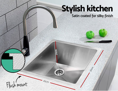 Kitchen Sink 51X45Cm Stainless Steel Basin Single Bowl Laundry Silver