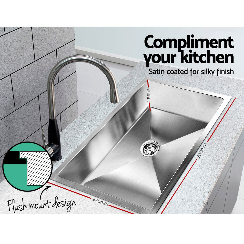 Kitchen Sink 70X45Cm Stainless Steel Basin Single Bowl Laundry Silver