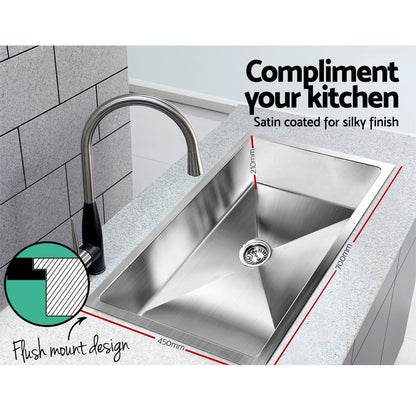 Kitchen Sink 70X45Cm Stainless Steel Basin Single Bowl Laundry Silver
