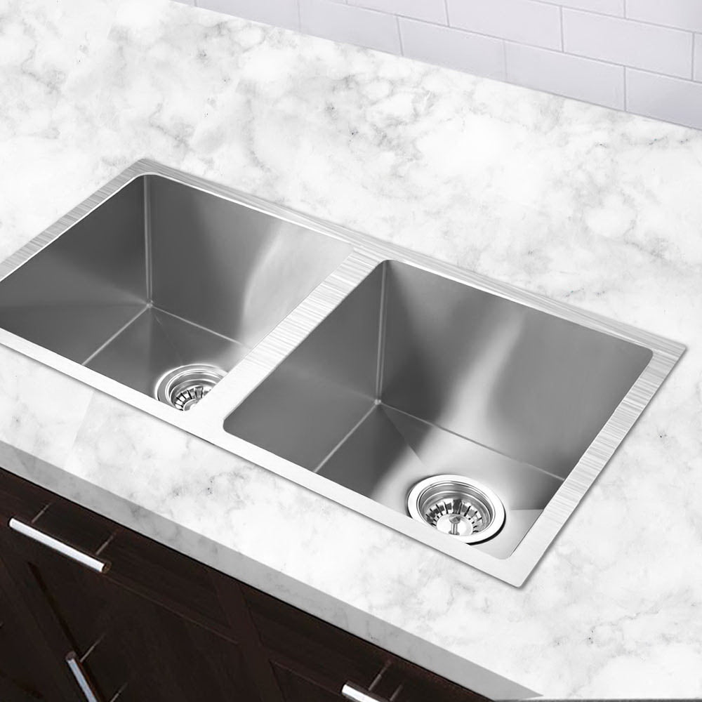 Kitchen Sink 77X45Cm Stainless Steel Basin Double Bowl Laundry Silver