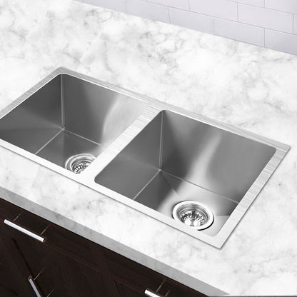 Kitchen Sink 77X45Cm Stainless Steel Basin Double Bowl Laundry Silver
