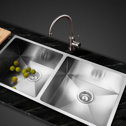 Kitchen Sink 86X44Cm Stainless Steel Basin Double Bowl Laundry Silver