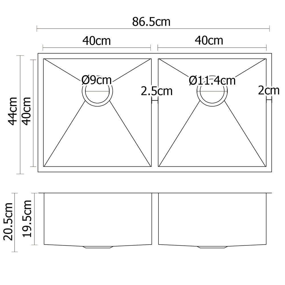 Kitchen Sink 86X44Cm Stainless Steel Basin Double Bowl Laundry Silver