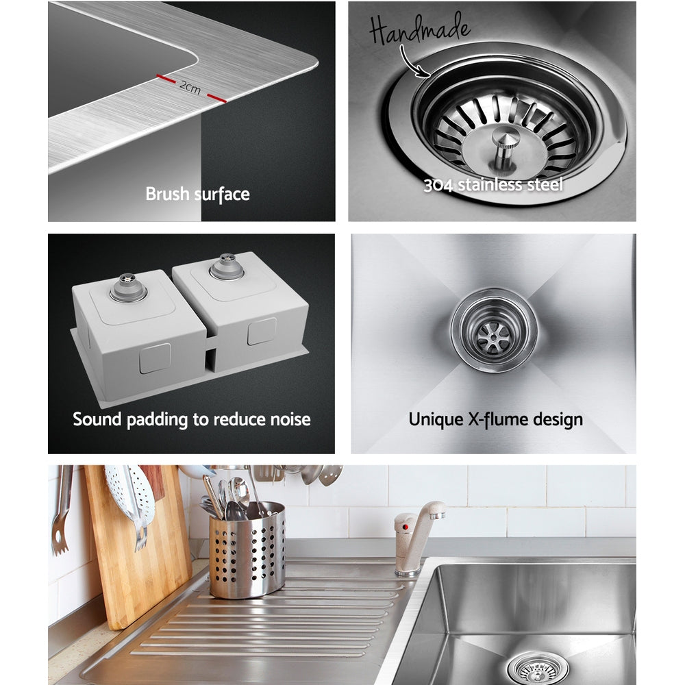 Kitchen Sink 86X44Cm Stainless Steel Basin Double Bowl Laundry Silver