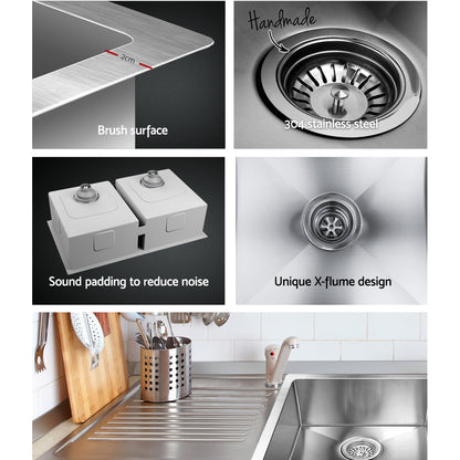 Kitchen Sink 86X44Cm Stainless Steel Basin Double Bowl Laundry Silver