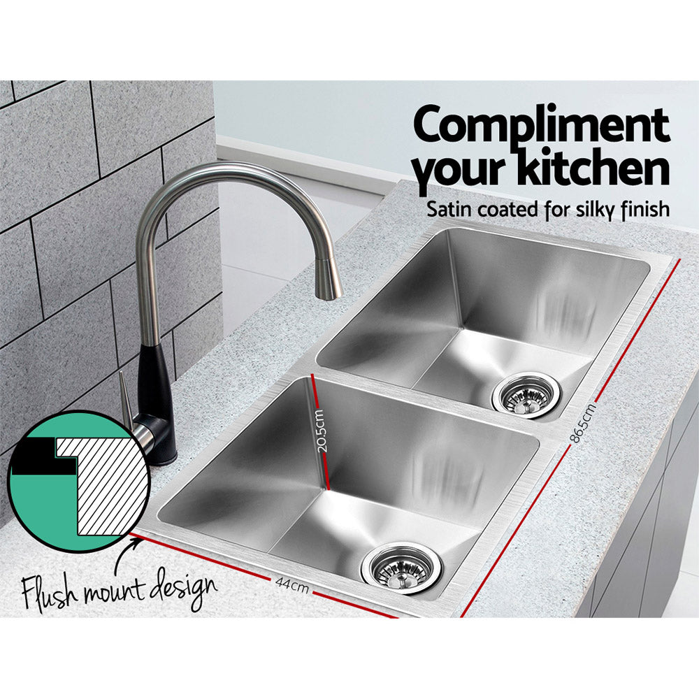 Kitchen Sink 86X44Cm Stainless Steel Basin Double Bowl Laundry Silver