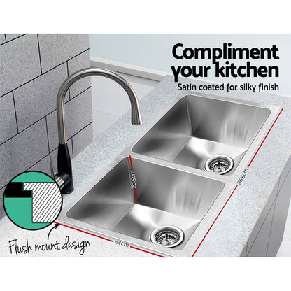 Kitchen Sink 86X44Cm Stainless Steel Basin Double Bowl Laundry Silver