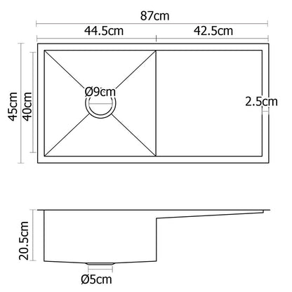 Kitchen Sink 87X45Cm Stainless Steel Basin Single Bowl Laundry Silver