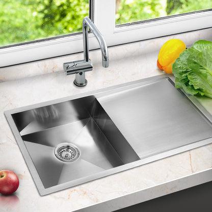 Kitchen Sink 87X45Cm Stainless Steel Basin Single Bowl Laundry Silver